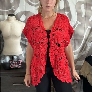 Denim 24/7 Red Crochet Cardigan Sweater